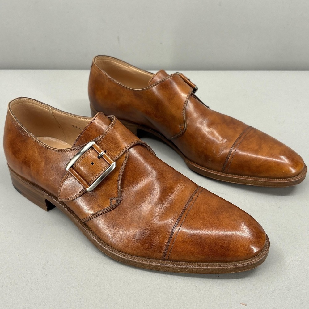 Gravati‎ Shoes Mens Size 8.5 Leather Monk Strap Cap Toe Dress Handmade Italy NEW